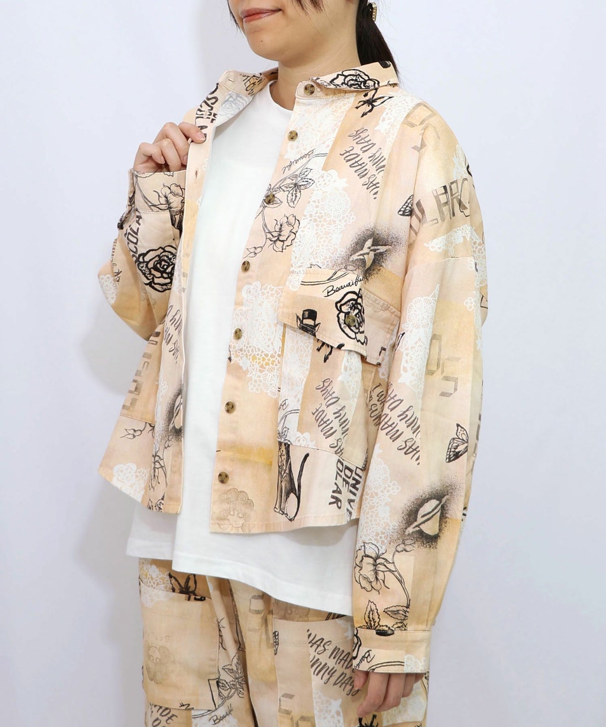 バイオ加工レースプリントシャツ-13