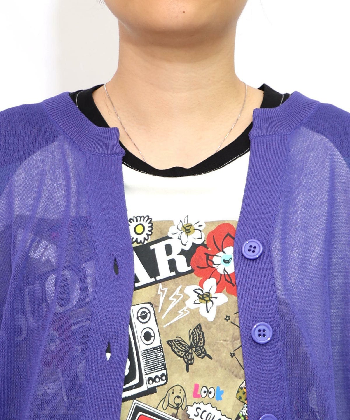 スカラー箔プリント 接触冷感ニットカーディガン-24