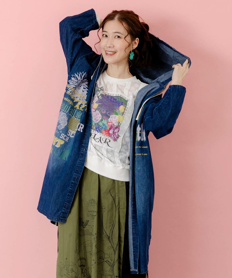 スカラーグラフィック柄デニムコート-3