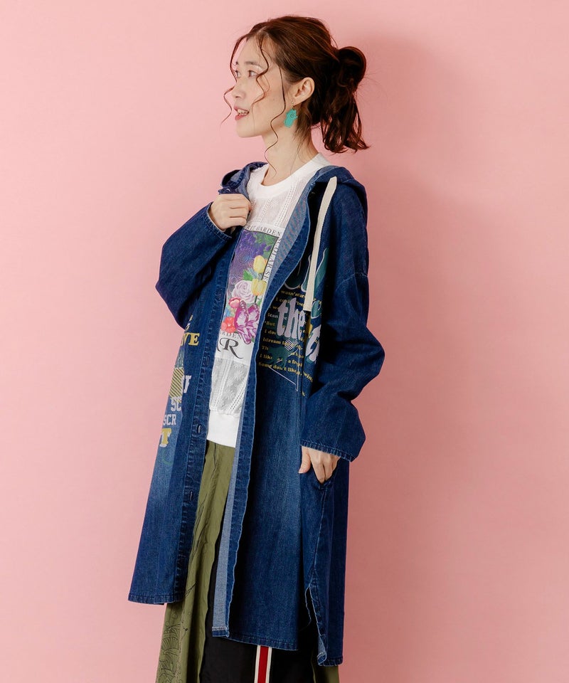 スカラーグラフィック柄デニムコート-4