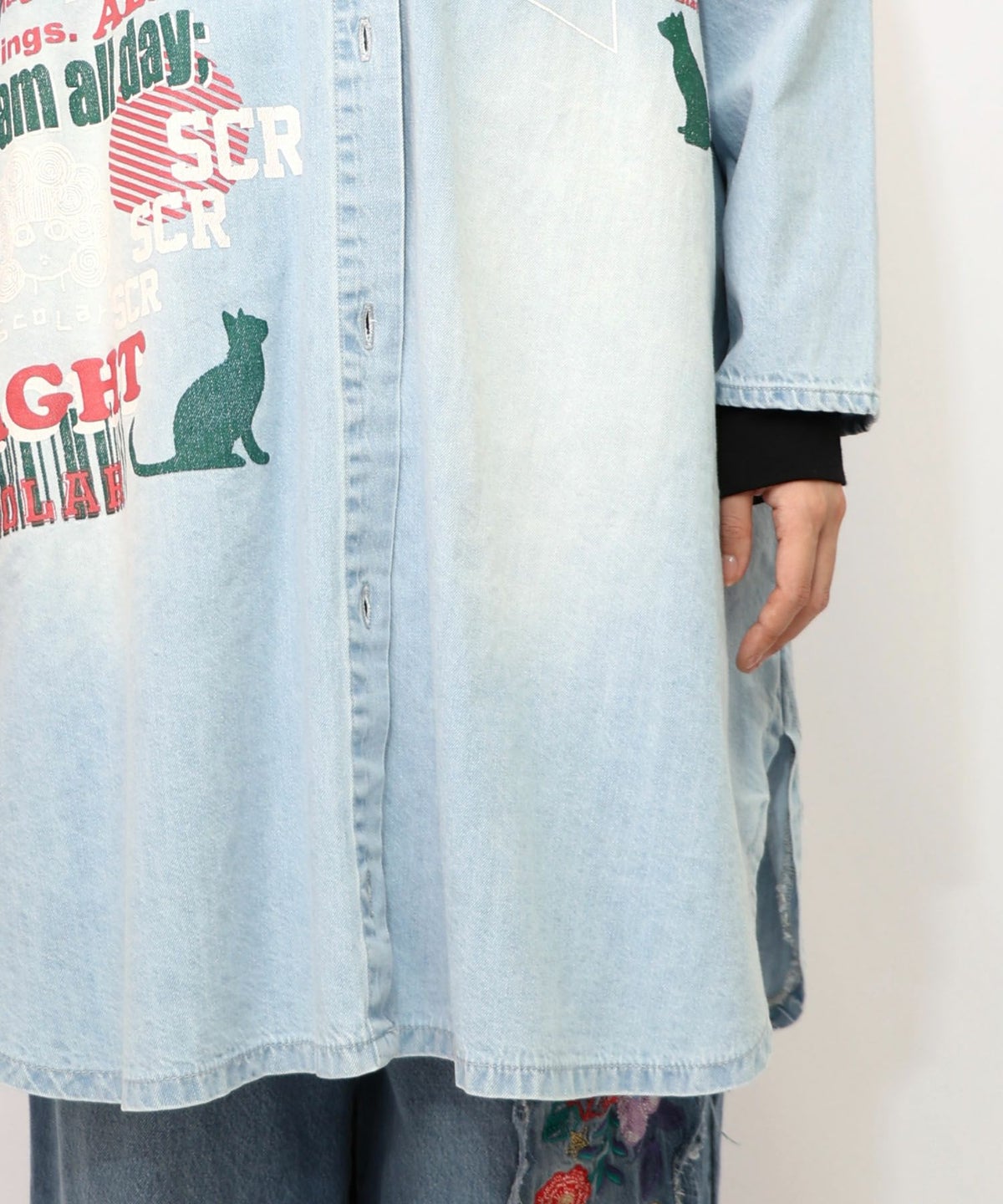 スカラーグラフィック柄デニムコート-19