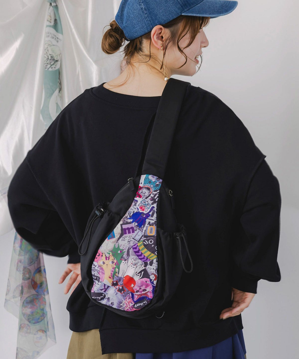 POP柄切替シワ加工 Wボトルポケットバッグ-1