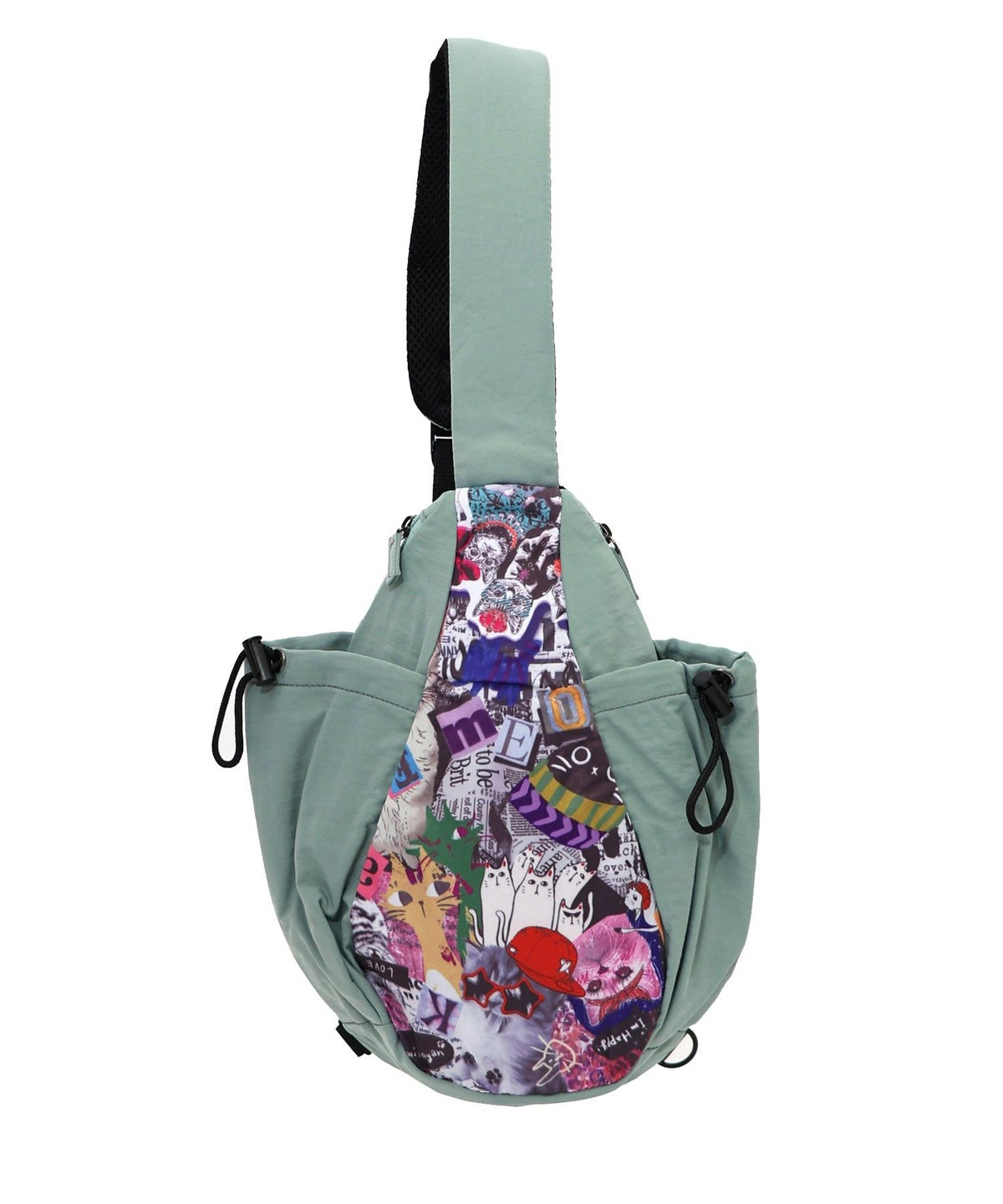 POP柄切替シワ加工 Wボトルポケットバッグ-6