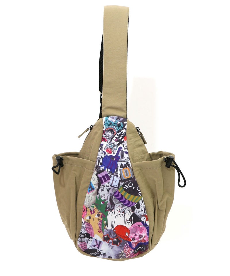 POP柄切替シワ加工 Wボトルポケットバッグ-8