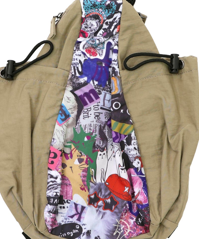 POP柄切替シワ加工 Wボトルポケットバッグ-9