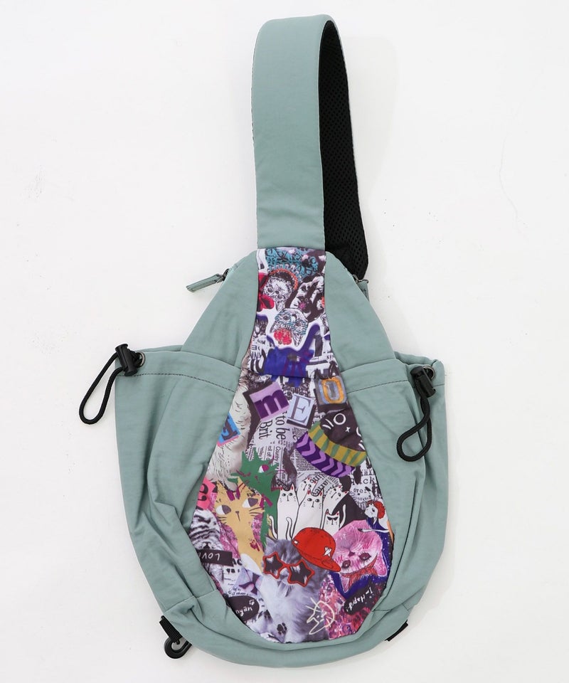 POP柄切替シワ加工 Wボトルポケットバッグ-10