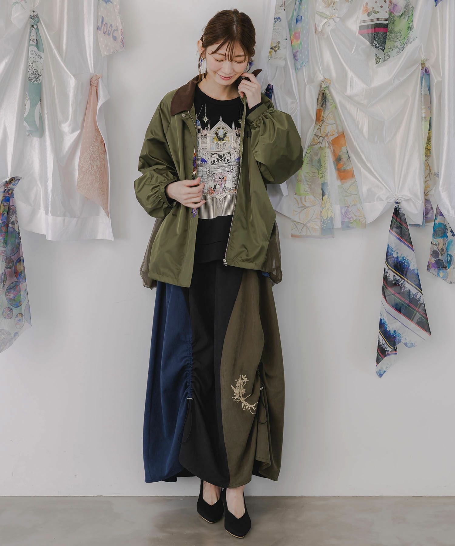 553235：キツネと花刺繍 チュール重ねブルゾンの通販-ScoLar