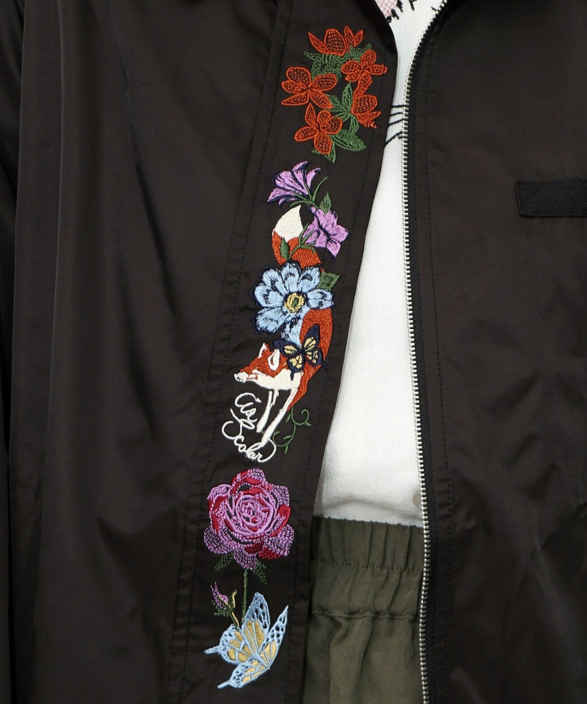 キツネと花刺繍 チュール重ねブルゾン-11