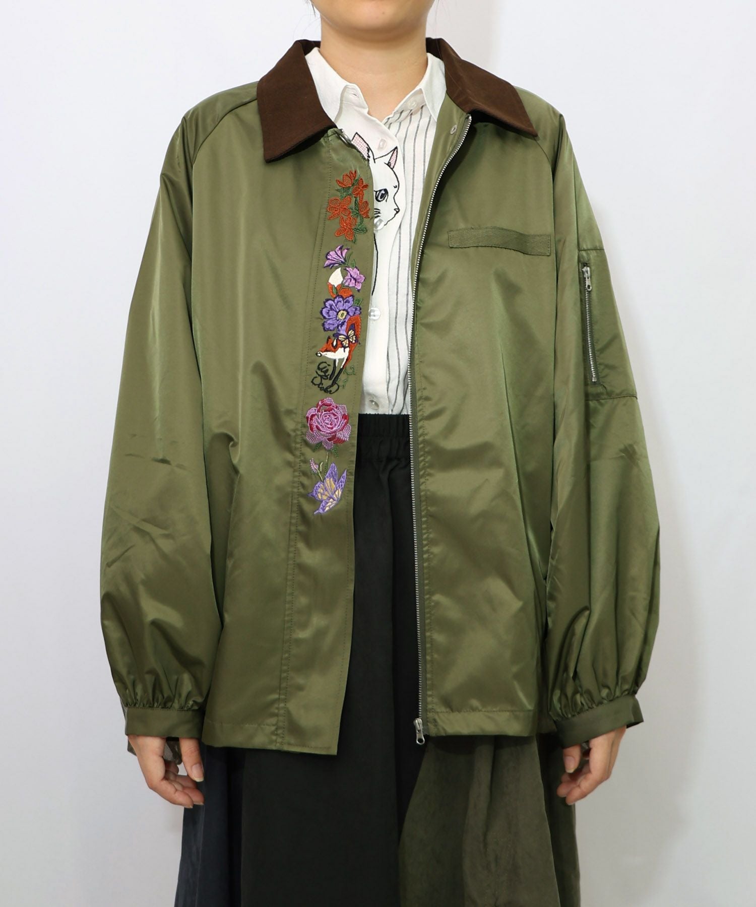 553235：キツネと花刺繍 チュール重ねブルゾンの通販-ScoLar