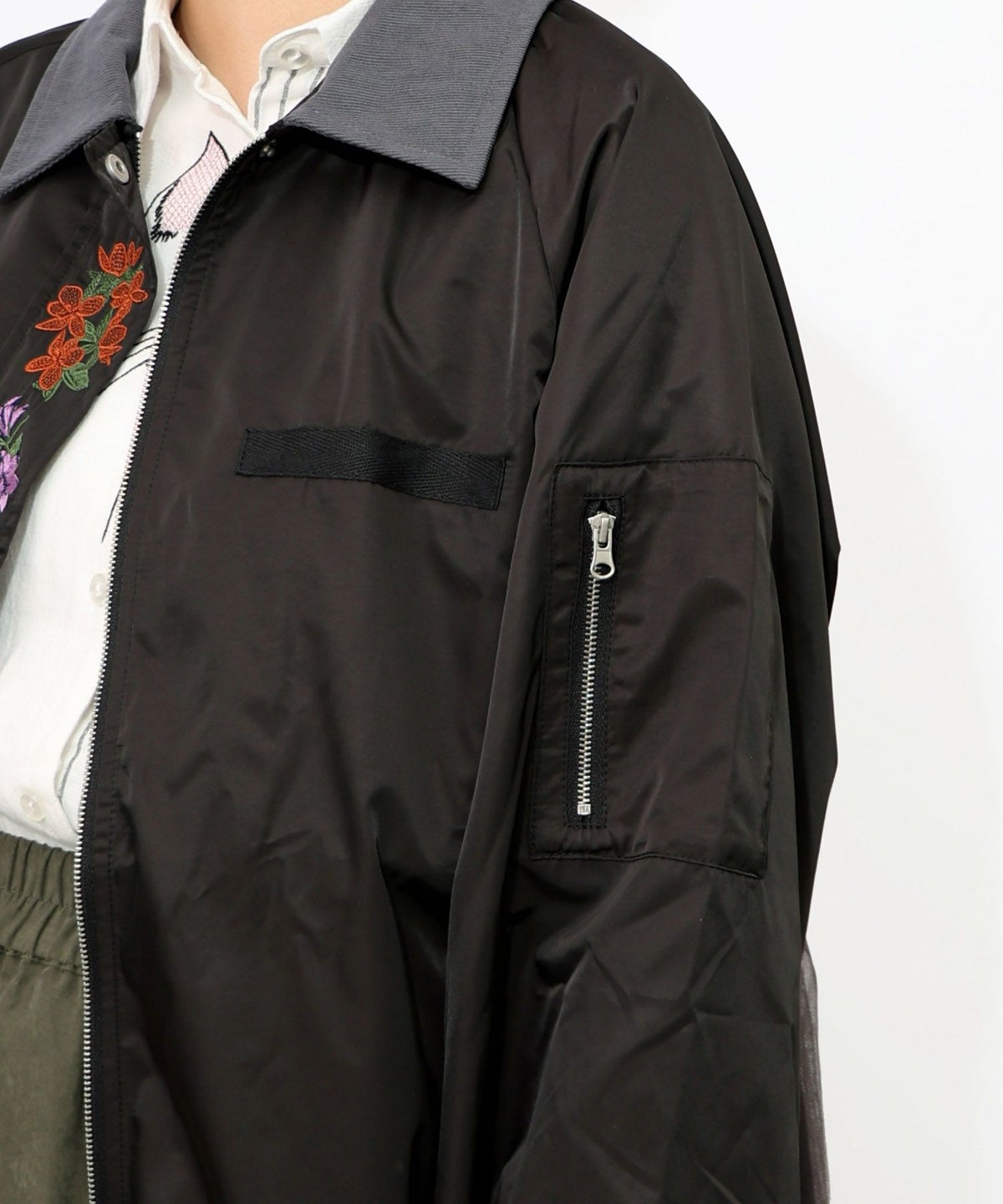 キツネと花刺繍 チュール重ねブルゾン-19