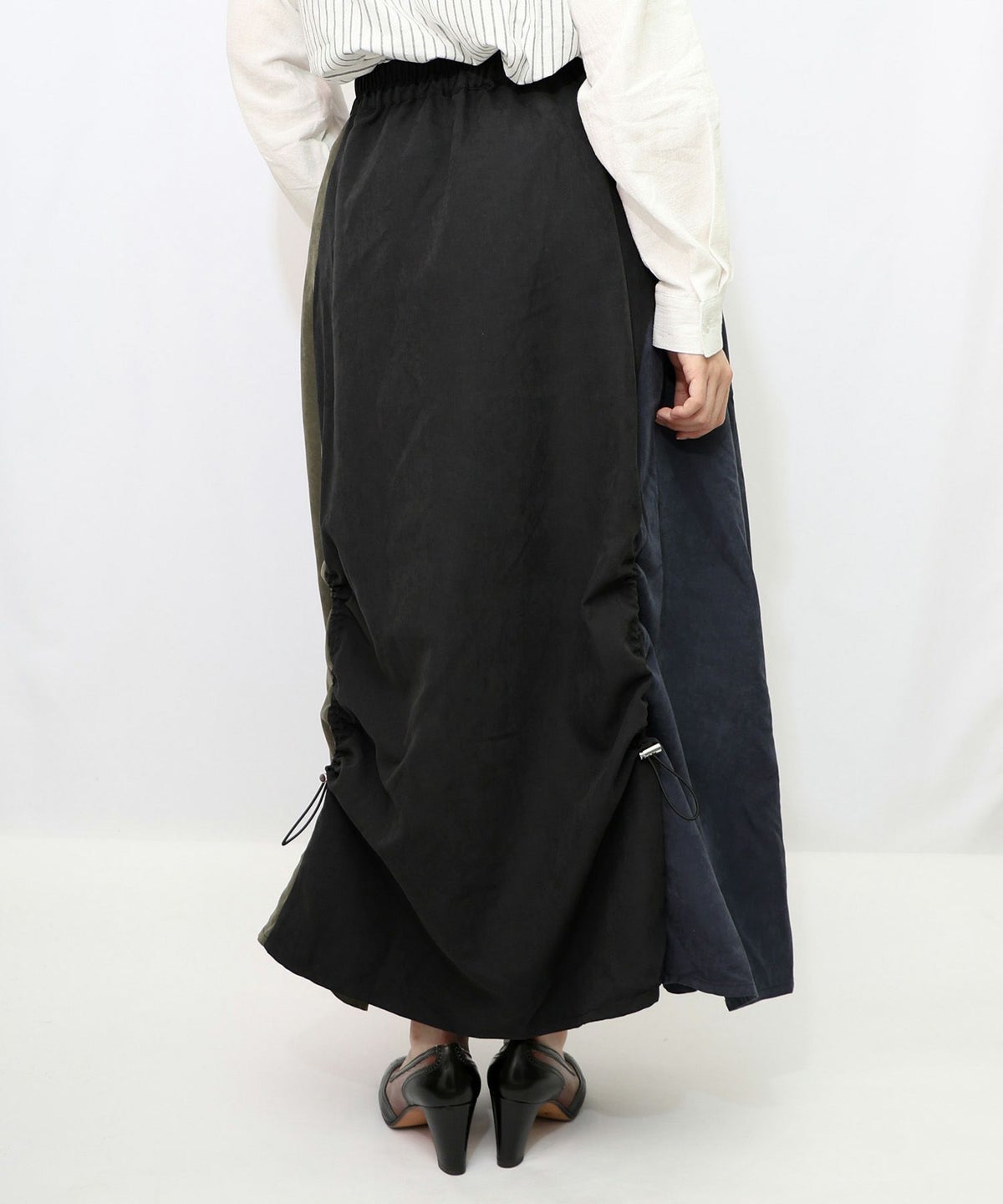 花刺繍バイカラー切替 ドロストスカート-10