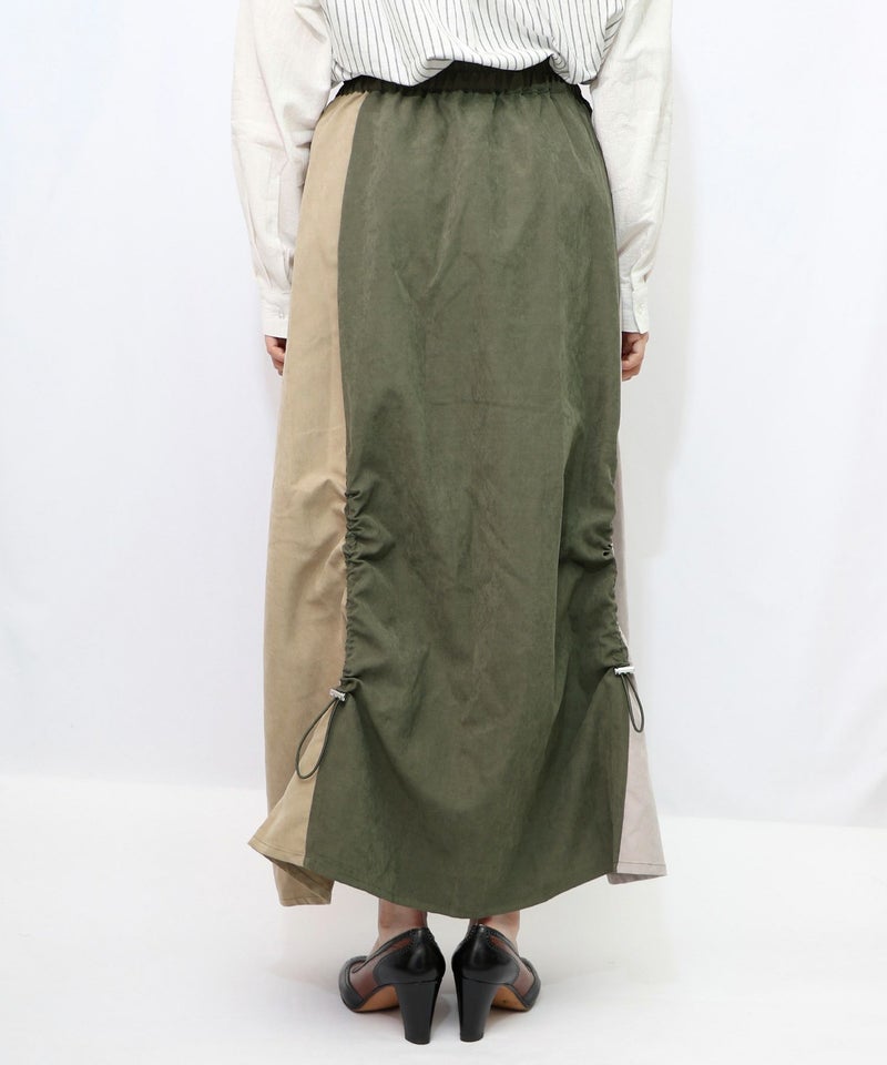 花刺繍バイカラー切替 ドロストスカート-14