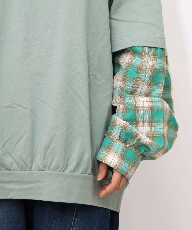 ネコとラビルのチェック柄切替フーデッドプルオーバー-22