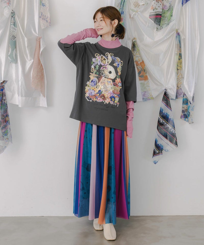 アニマル柄切替 マルチカラーチュールスカート-2