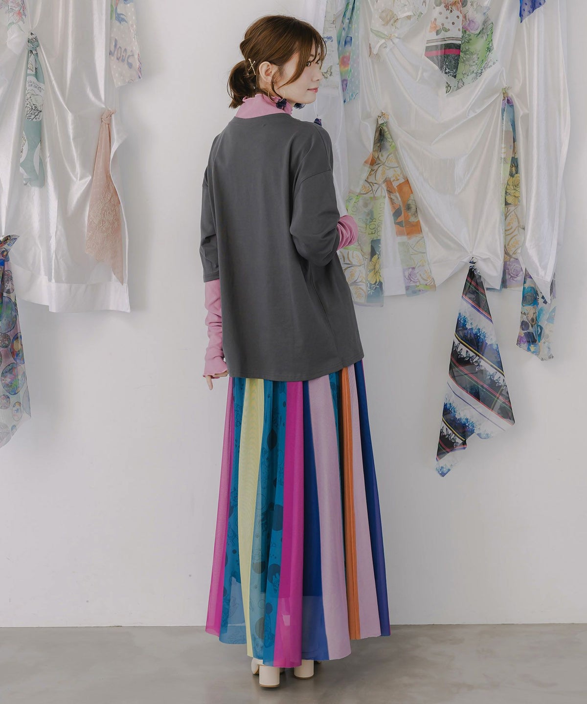アニマル柄切替 マルチカラーチュールスカート-5