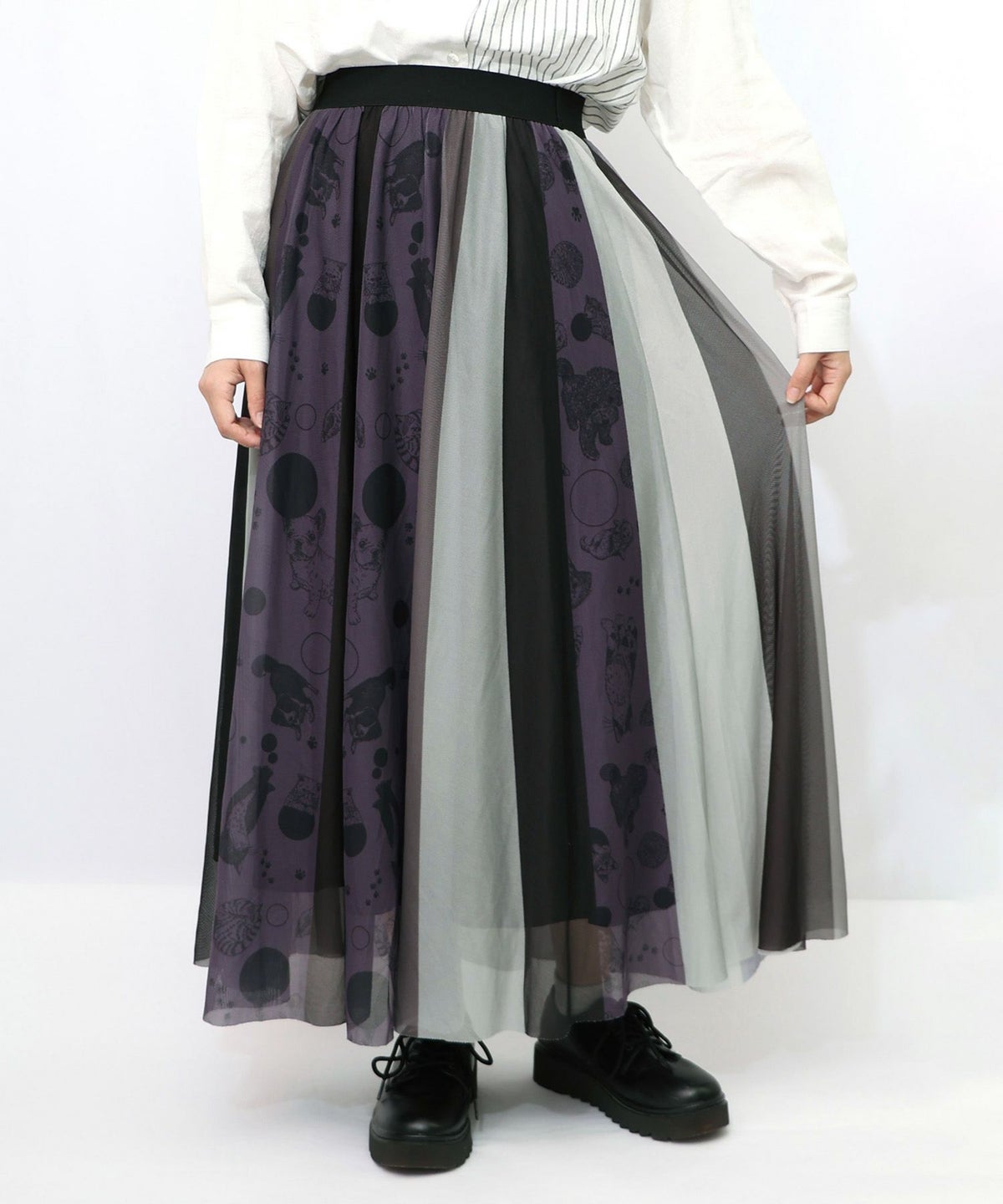 アニマル柄切替 マルチカラーチュールスカート-7