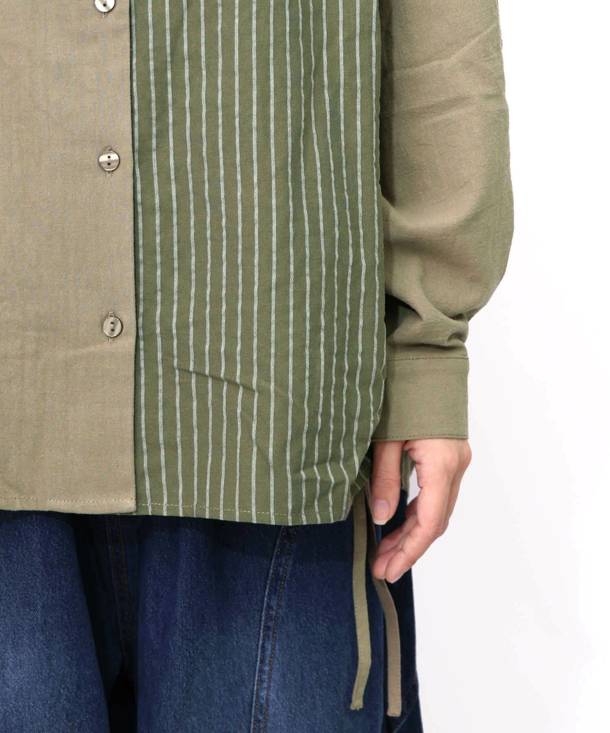 ネコの横顔刺繍 ストライプ切替シャツ-20