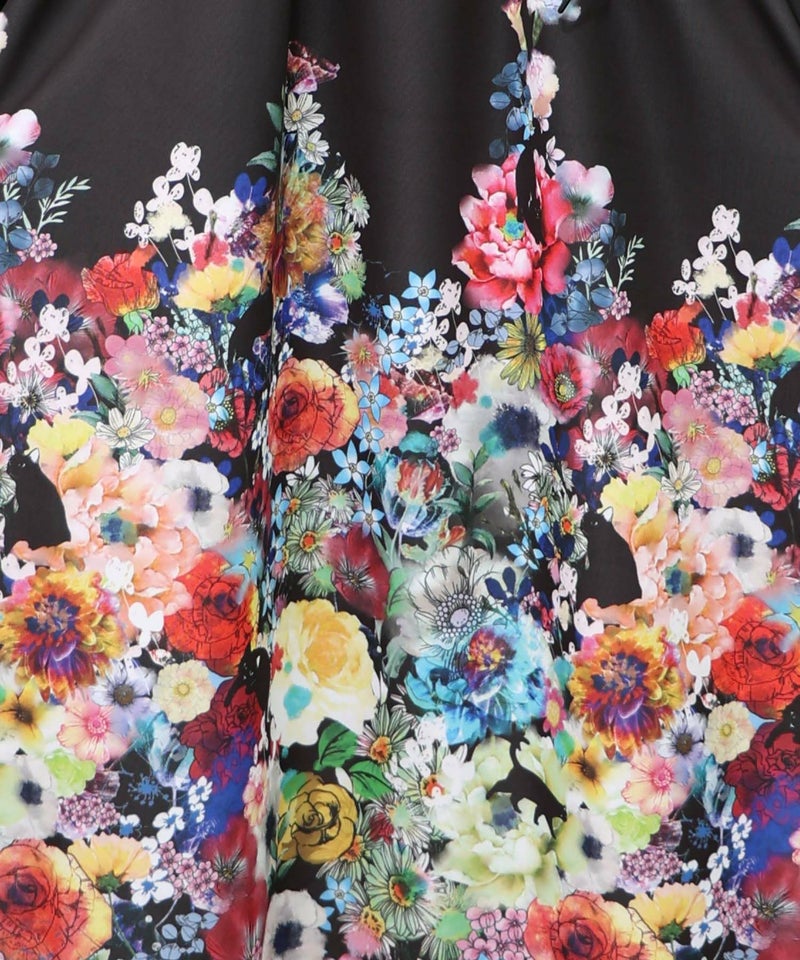 花柄に隠れ黒ネコ柄 ハーフジップジャージワンピース-13