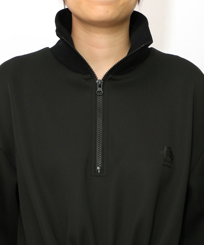 花柄に隠れ黒ネコ柄 ハーフジップジャージワンピース-18