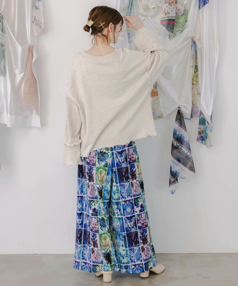 ネコパフェ・蝶柄 ベロアプリーツパンツ-11