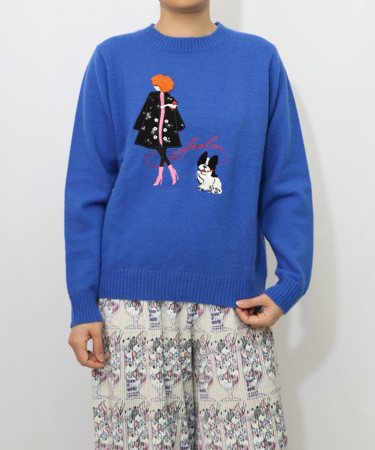 女の子とワンちゃん刺繍アップリケ ニットプルオーバー-17