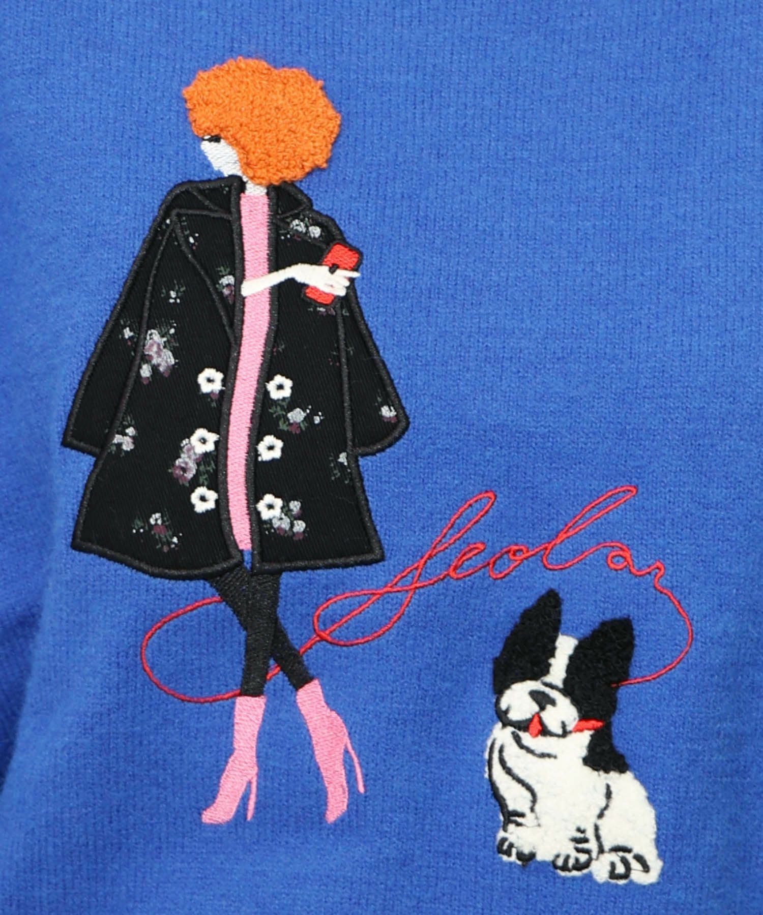 153638：女の子とワンちゃん刺繍アップリケ ニットプルオーバーの通販