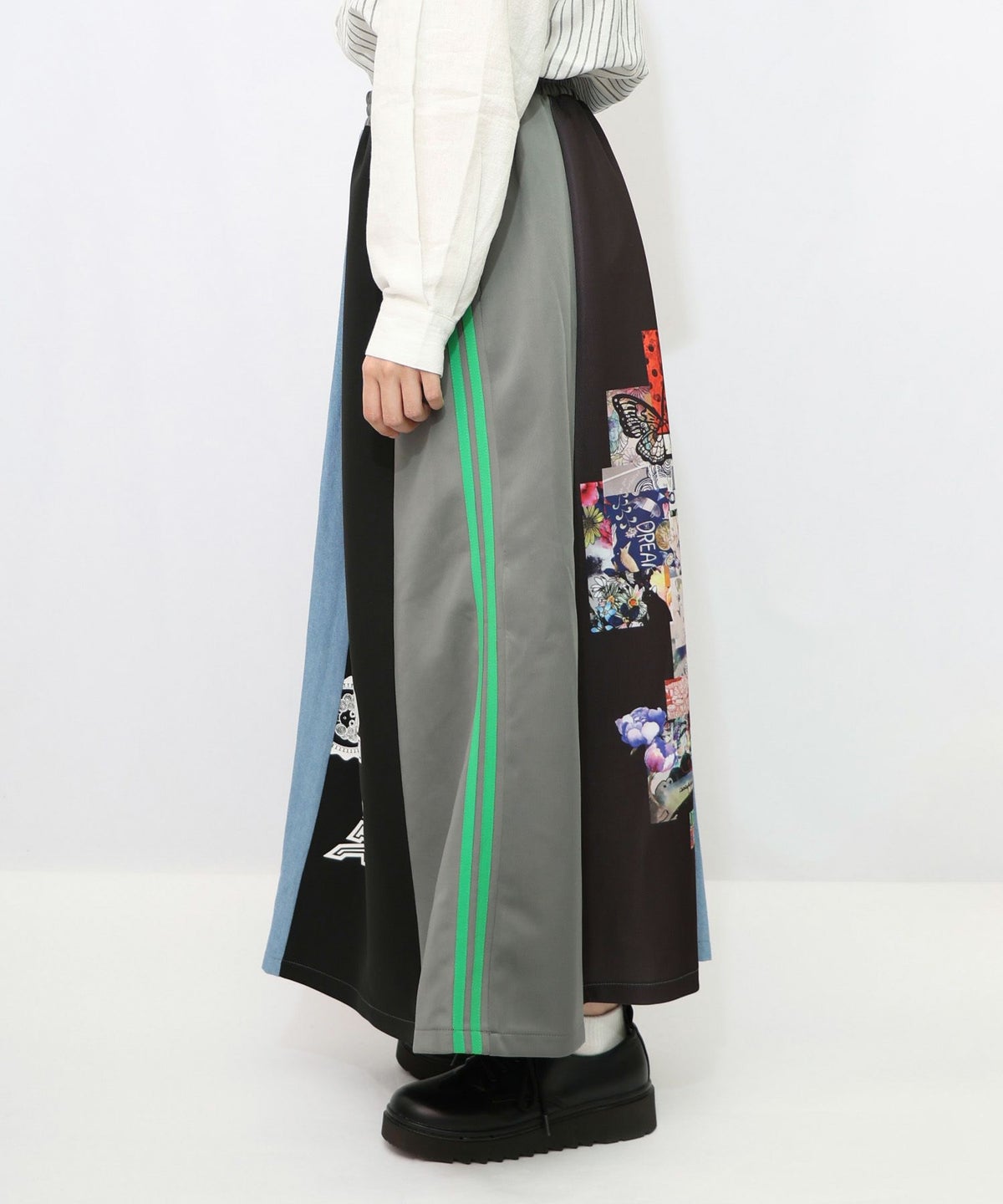 ロゴコラージュ柄 デニム×ジャージ切替スカート-12
