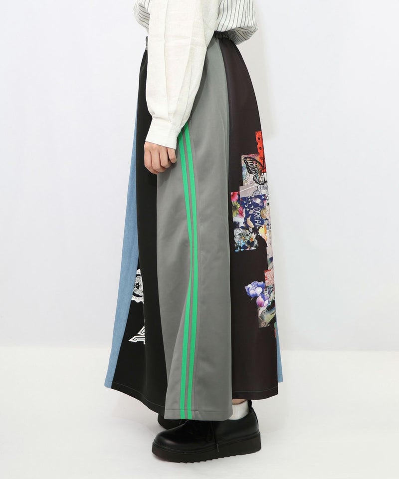 ロゴコラージュ柄 デニム×ジャージ切替スカート-12