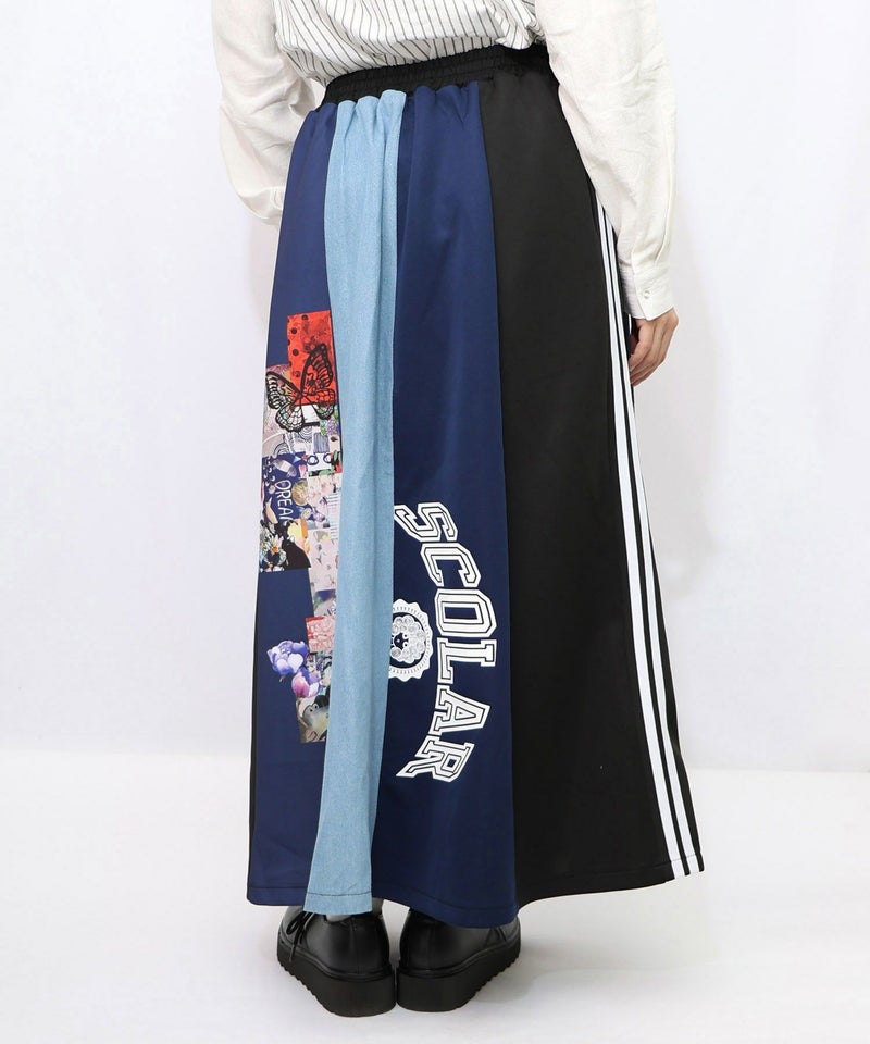 ロゴコラージュ柄 デニム×ジャージ切替スカート-17