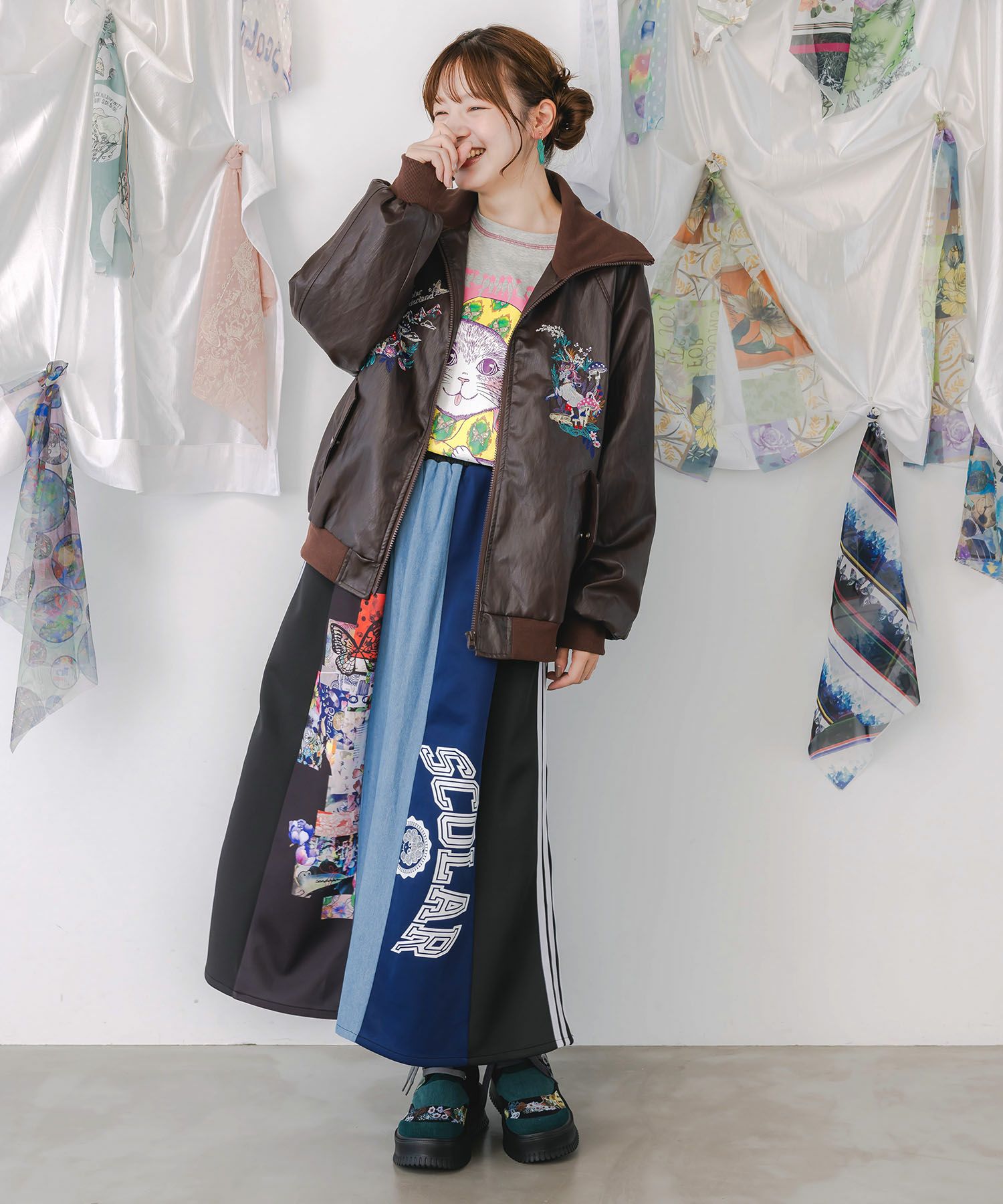 153635：スカラーとキノコ刺繍 合皮ブルゾンの通販-ScoLar