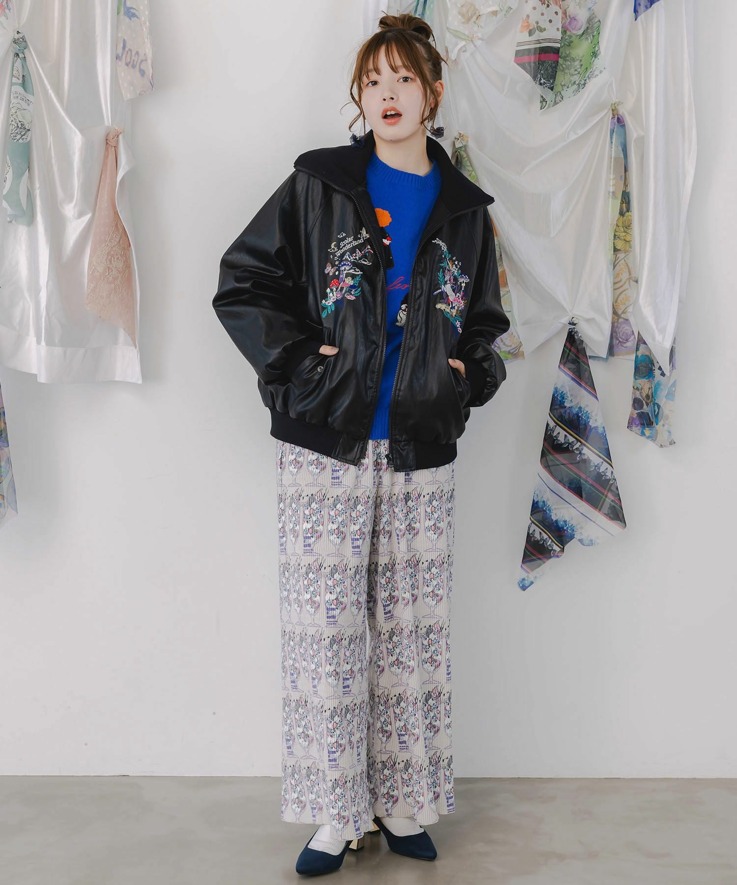 153635：スカラーとキノコ刺繍 合皮ブルゾンの通販-ScoLar