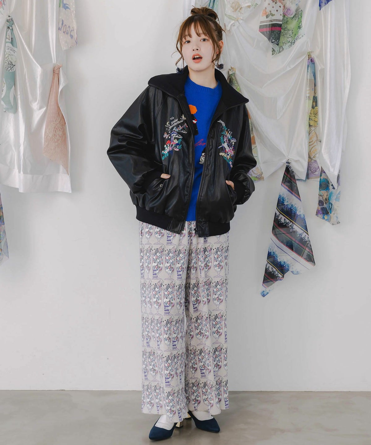 スカラーとキノコ刺繍 合皮ブルゾン-9