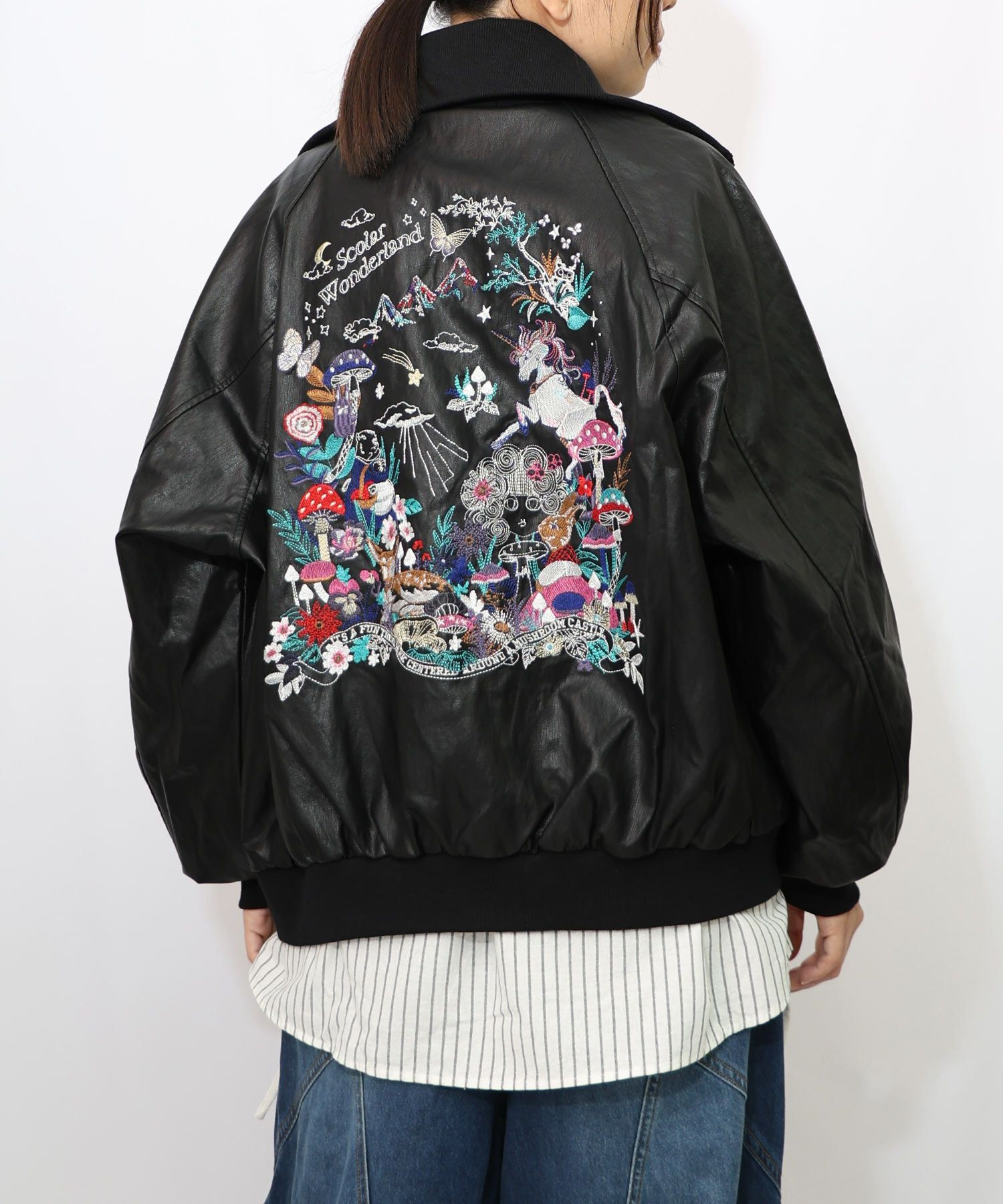 153635：スカラーとキノコ刺繍 合皮ブルゾンの通販-ScoLar