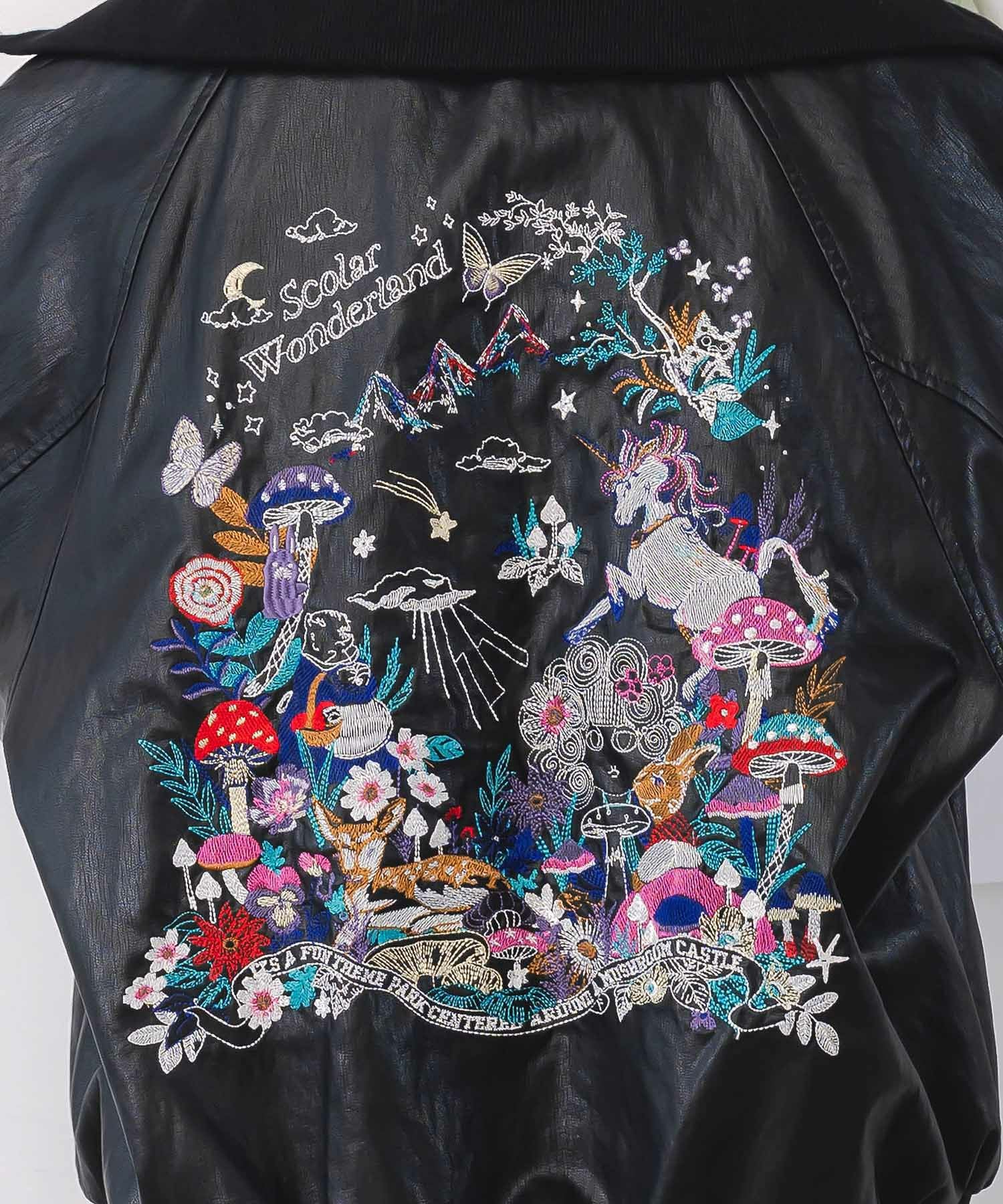 153635：スカラーとキノコ刺繍 合皮ブルゾンの通販-ScoLar