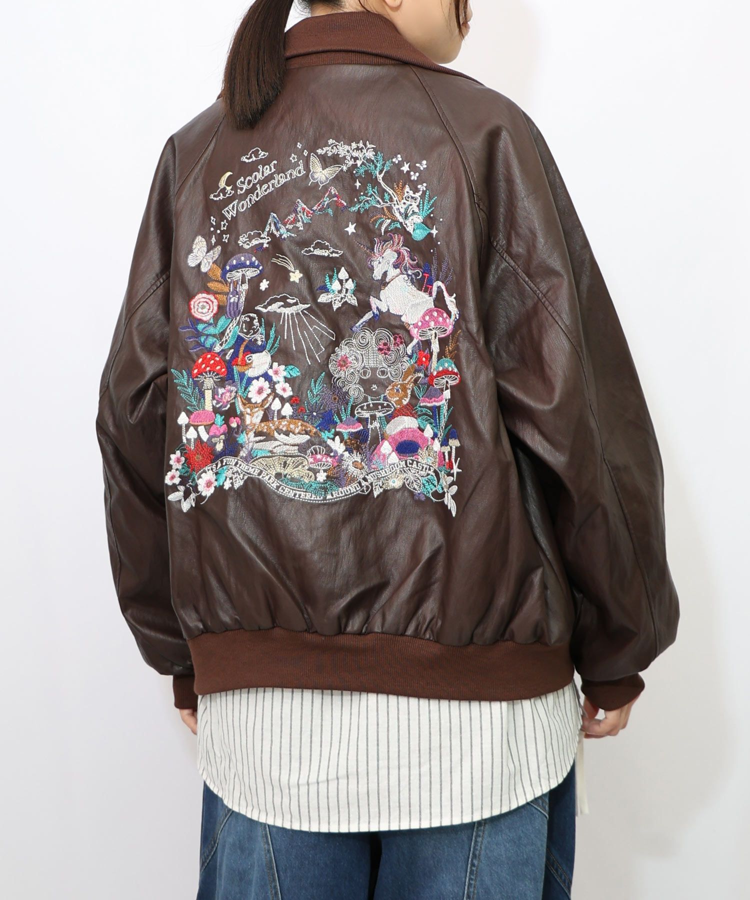 153635：スカラーとキノコ刺繍 合皮ブルゾンの通販-ScoLar