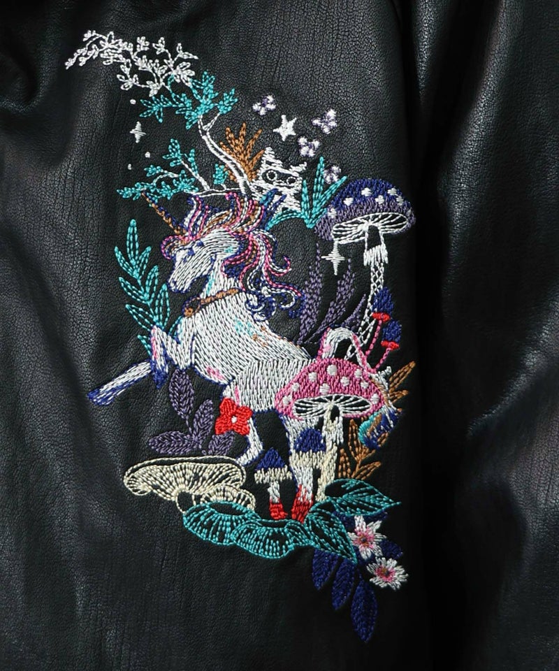スカラーとキノコ刺繍 合皮ブルゾン-23