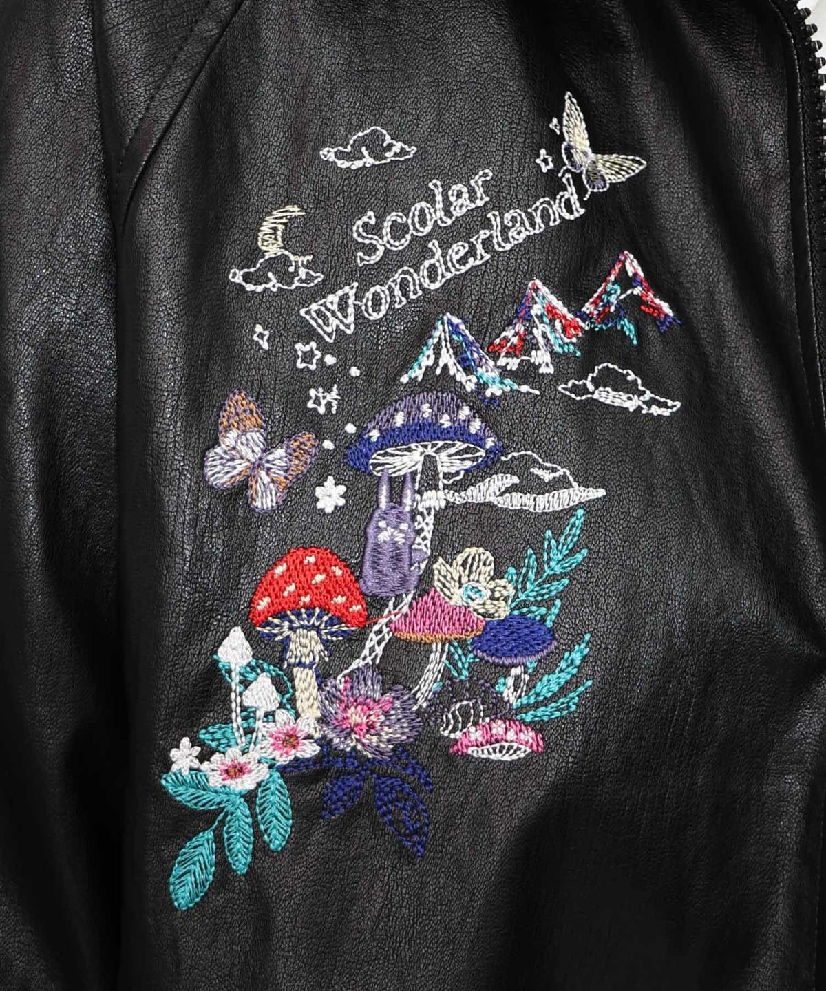 スカラーとキノコ刺繍 合皮ブルゾン-24
