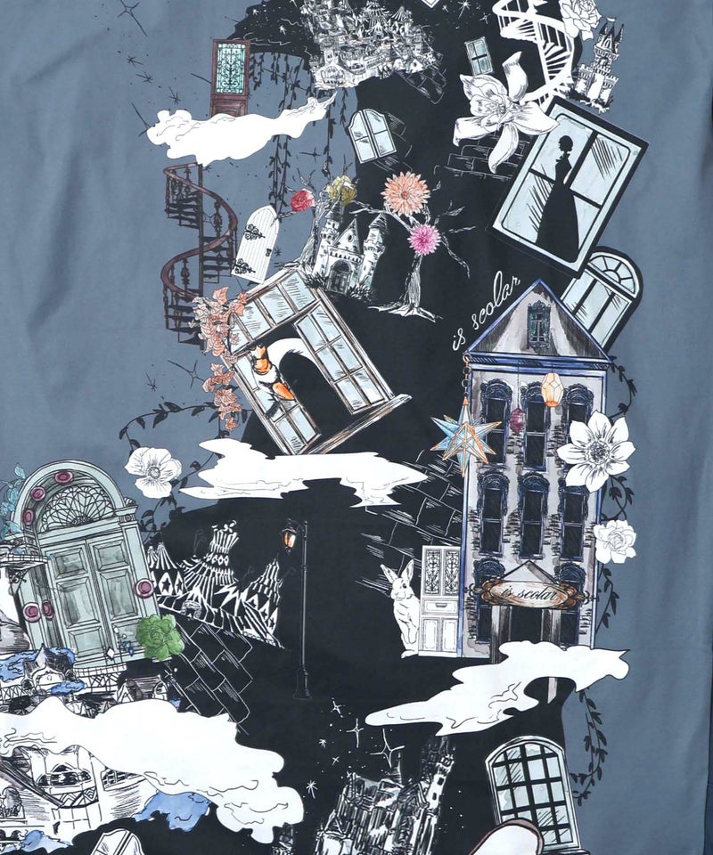 不思議な街柄タック入りワンピース-16