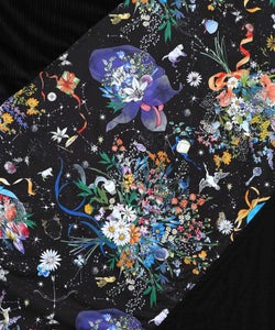 ネコと花の天の川柄 ドロストワンピース-8