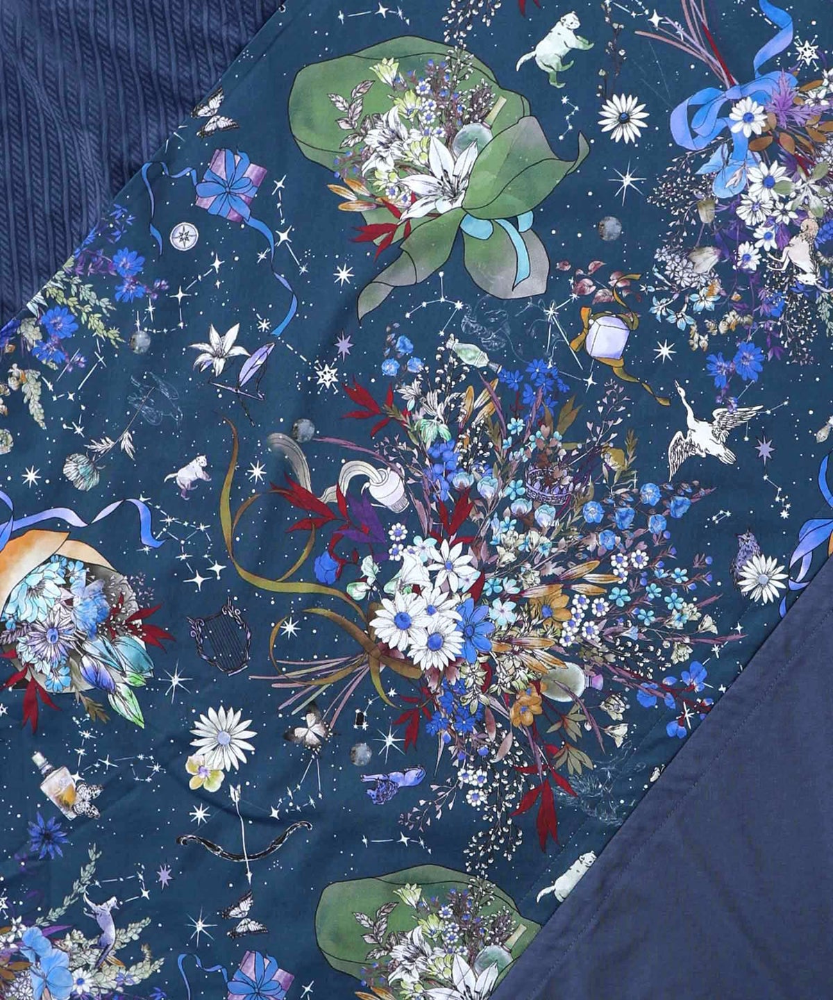 ネコと花の天の川柄 ドロストワンピース-10