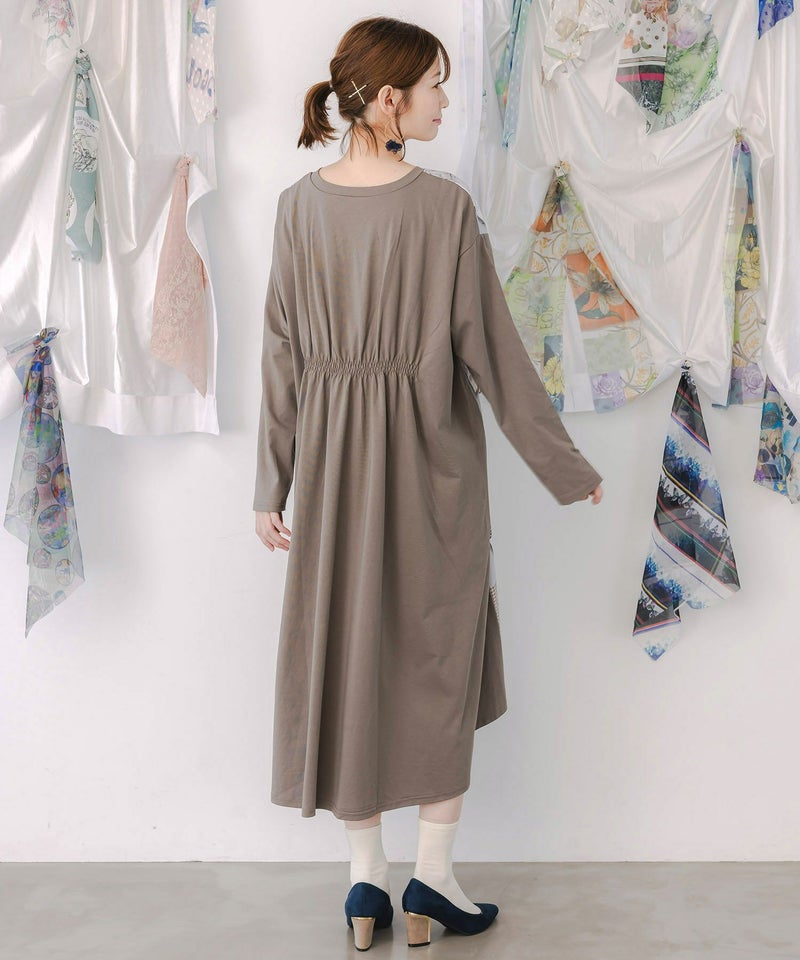 お買い物大好き女子のコラージュ柄ワンピース-4