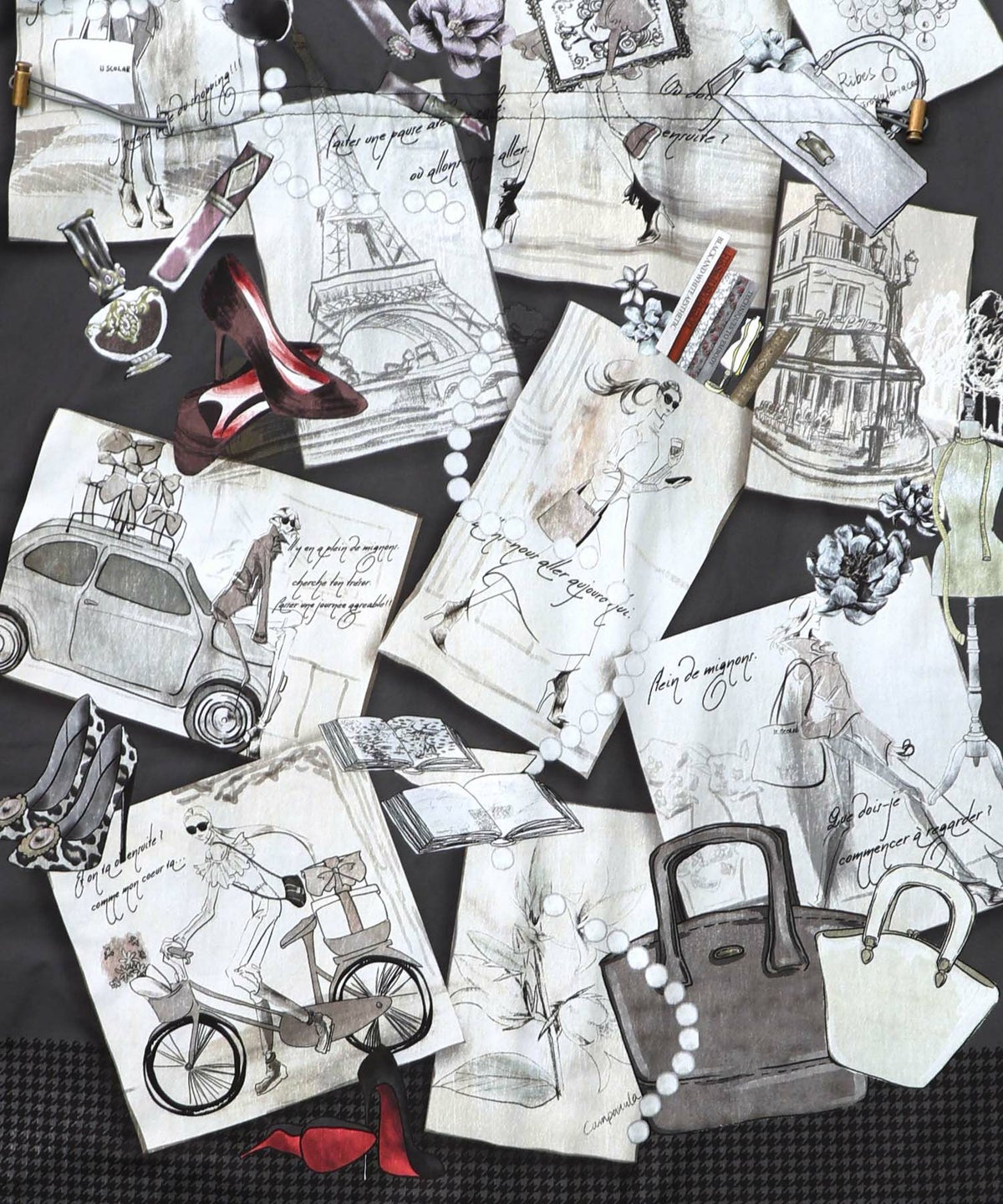 お買い物大好き女子のコラージュ柄ワンピース-15