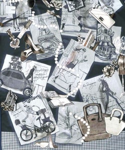 お買い物大好き女子のコラージュ柄ワンピース-17