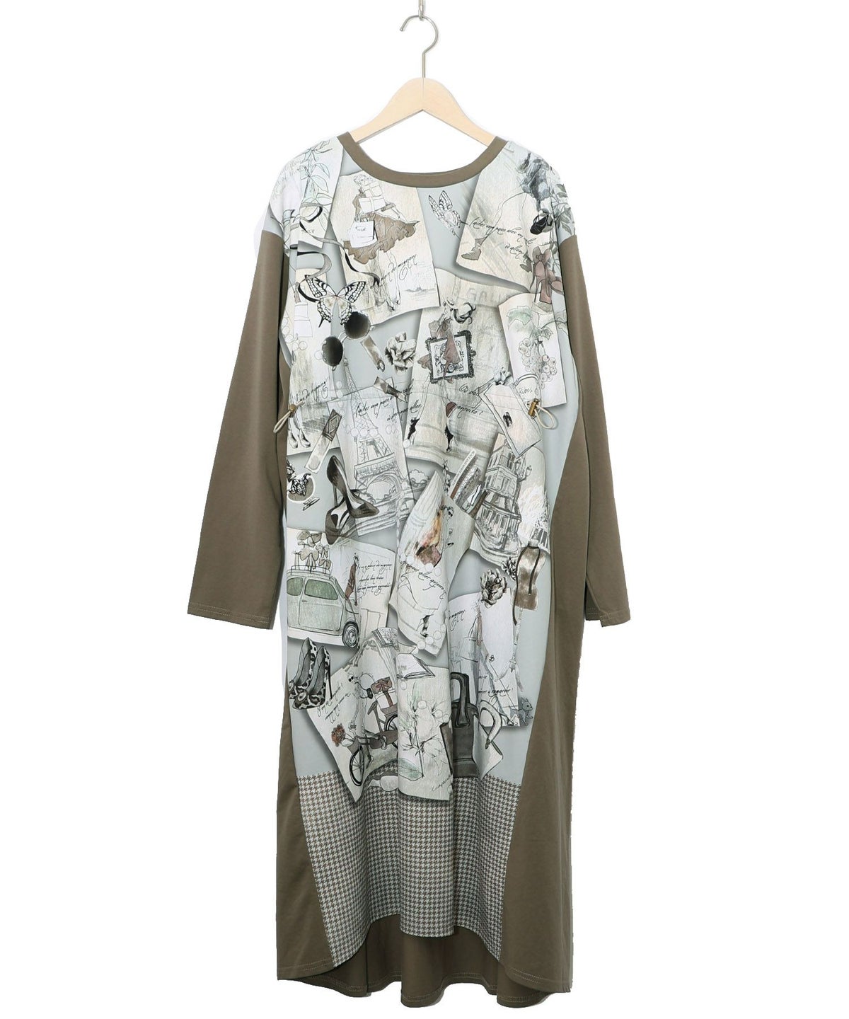 お買い物大好き女子のコラージュ柄ワンピース-18