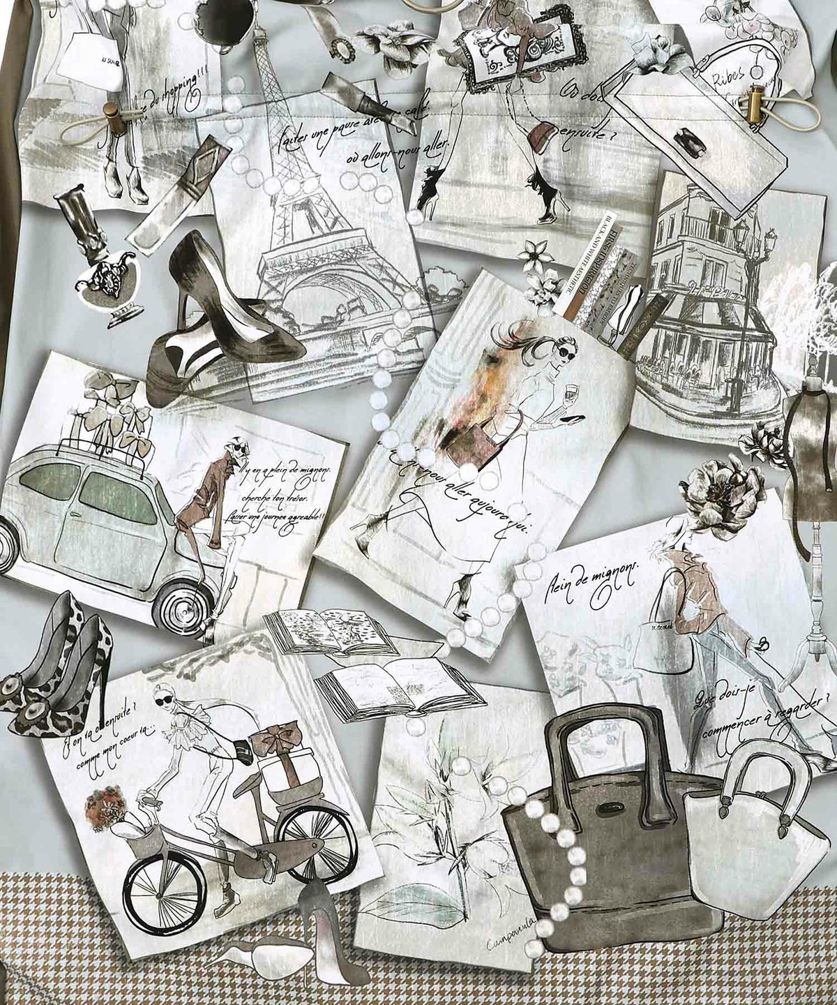 お買い物大好き女子のコラージュ柄ワンピース-19