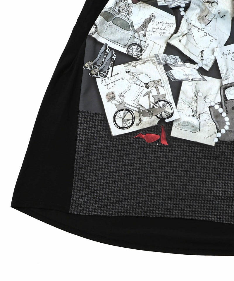 お買い物大好き女子のコラージュ柄ワンピース-23