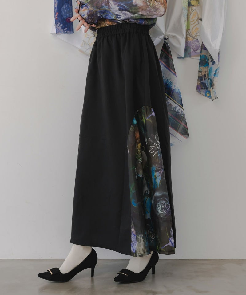 アート花柄異素材切替スカート-4