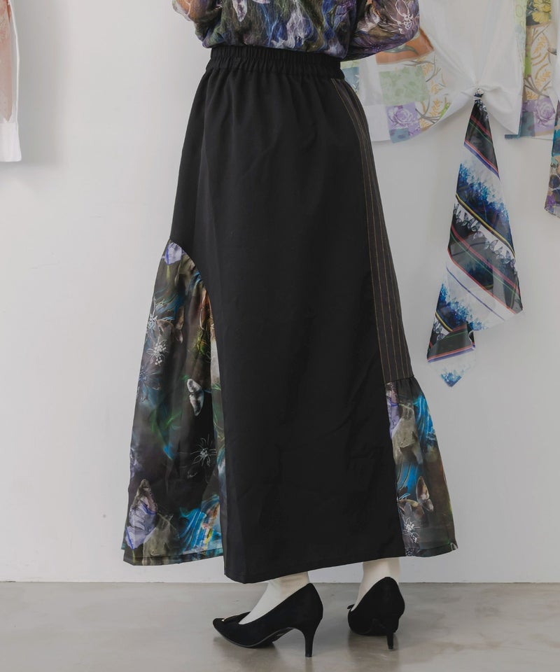 アート花柄異素材切替スカート-6