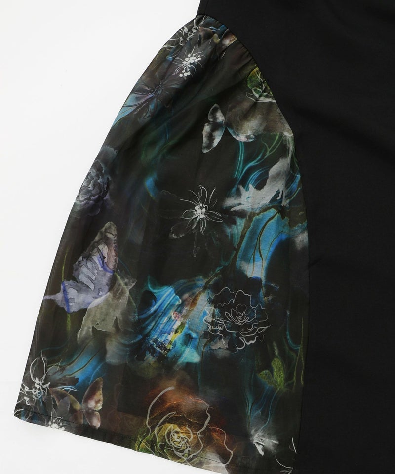 アート花柄異素材切替スカート-11