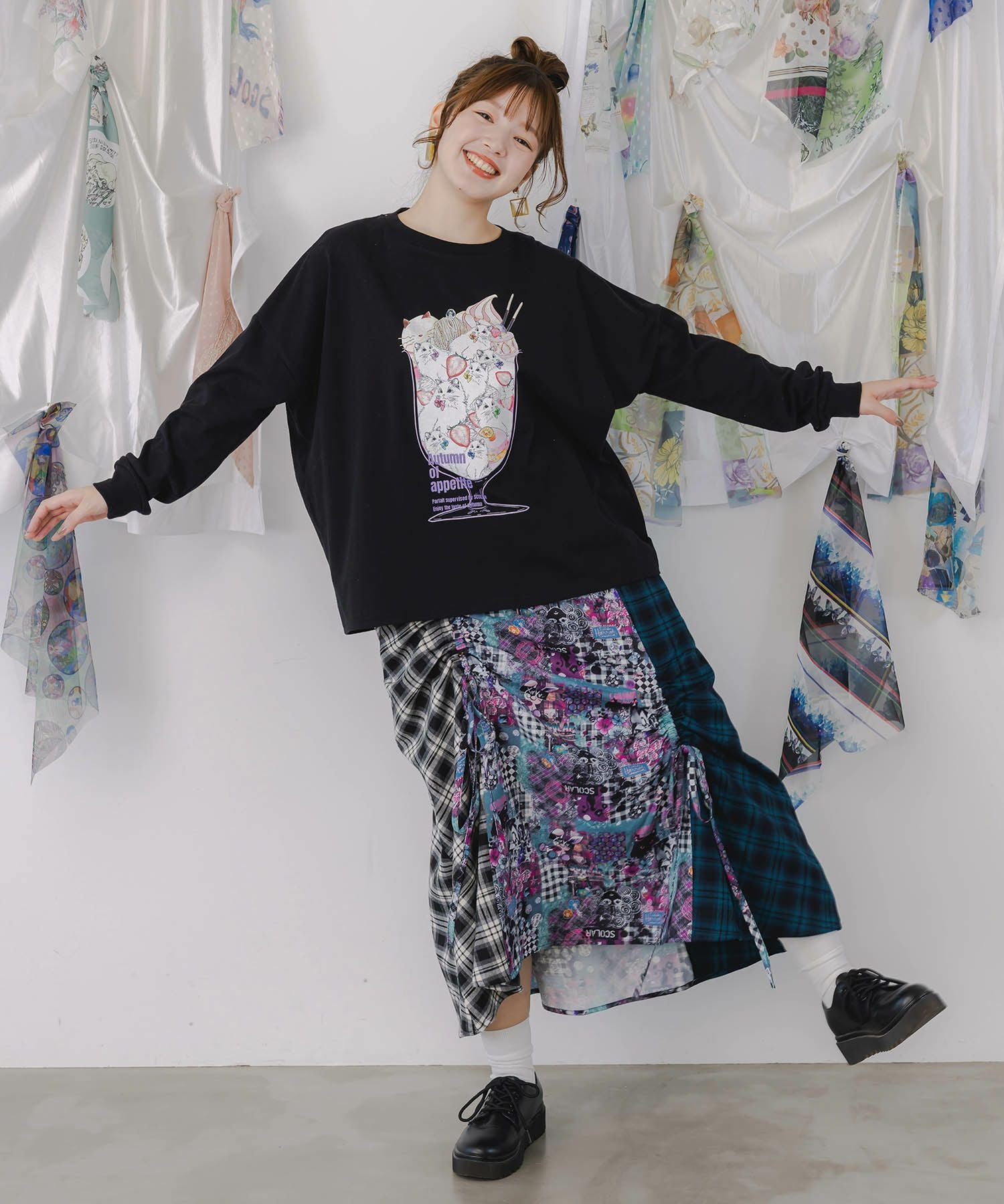 153663：いちご猫パフェプリントロンTの通販-ScoLar